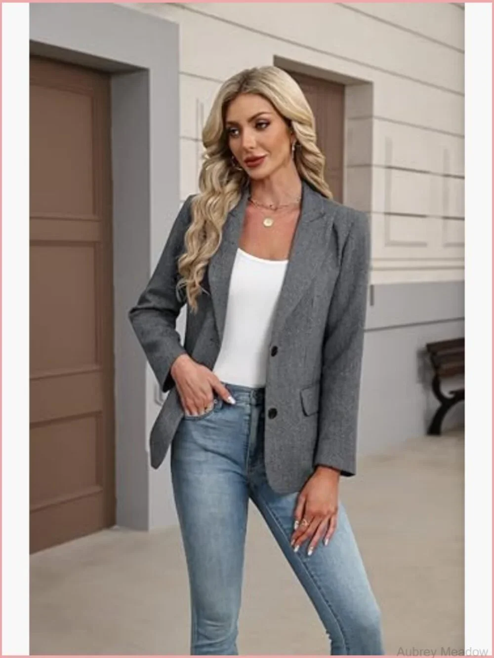 Wool Plaid Blazer Lapel Collar Long Sleeve 2 Button Jacket Business Casual